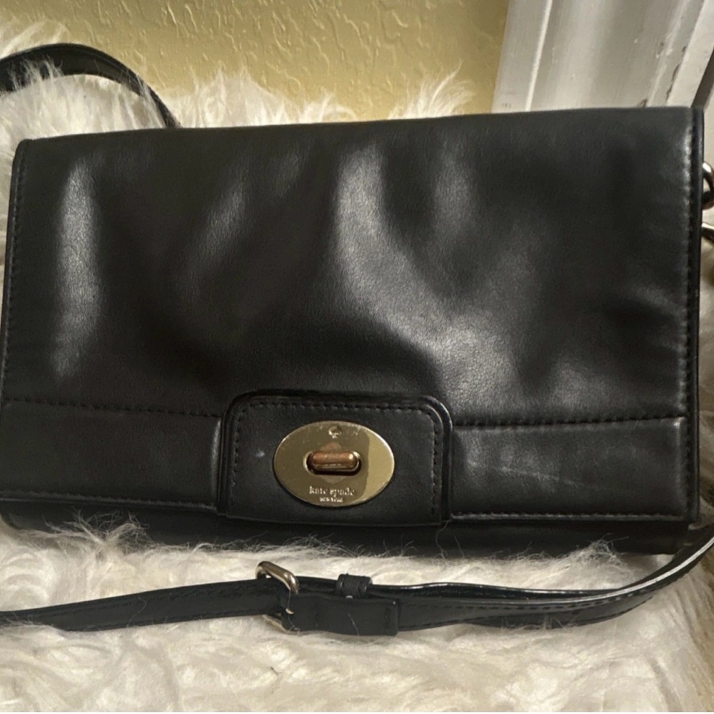 Kate Spade Black Leather Crossbody with Gold Accent